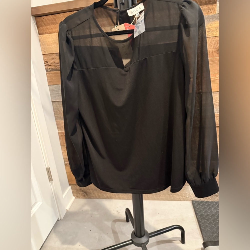 Elegant Black Blouse with Sheer Sleeves